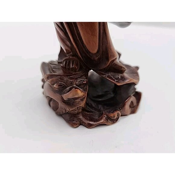 Vintage Hand Carved Wood Chinese Lady Figure Statue 8" Tall - Picture 7 of 8